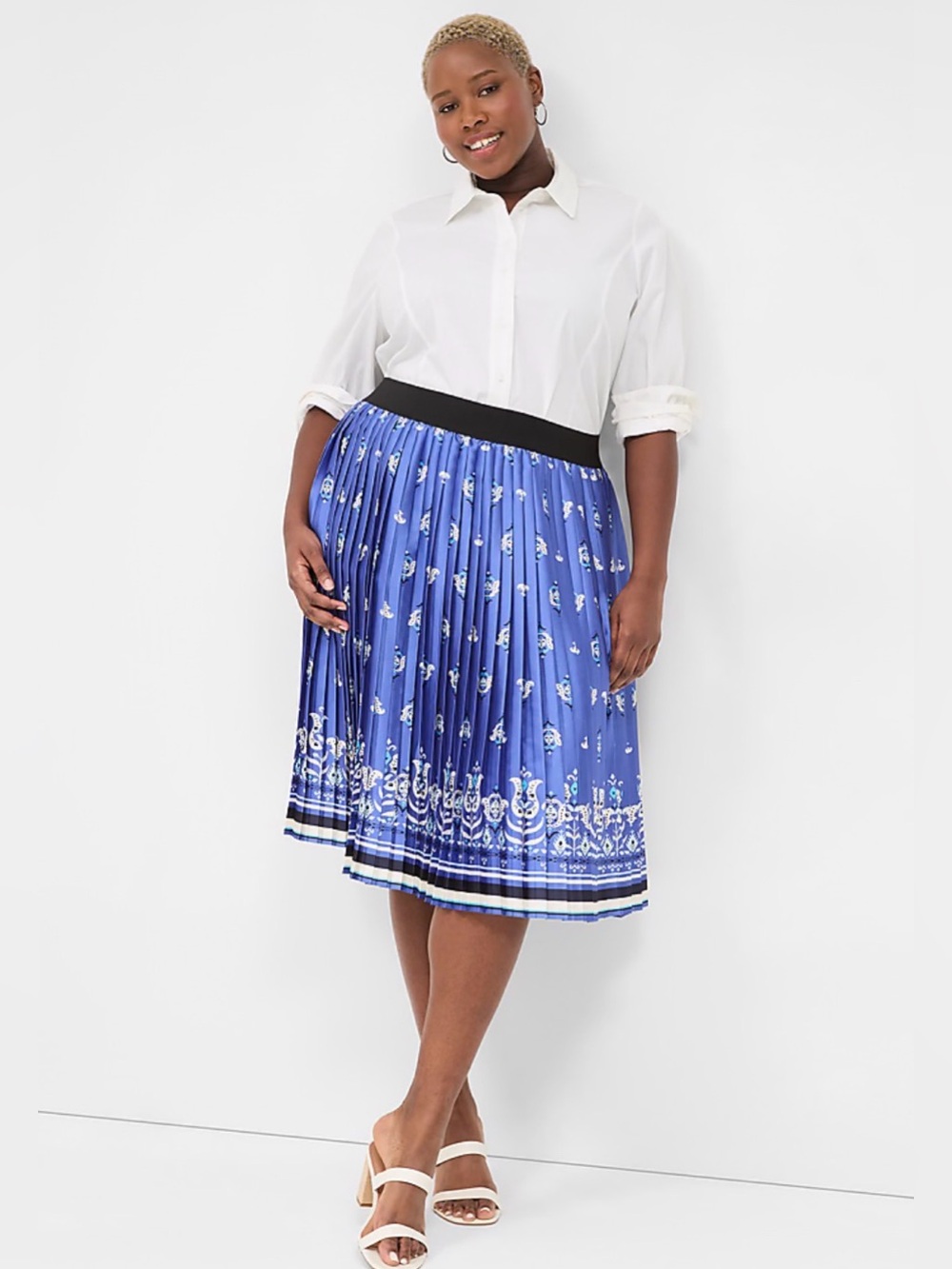 Lane Bryant Blue & White Paisley Pleated Satin Skirt Size 22
